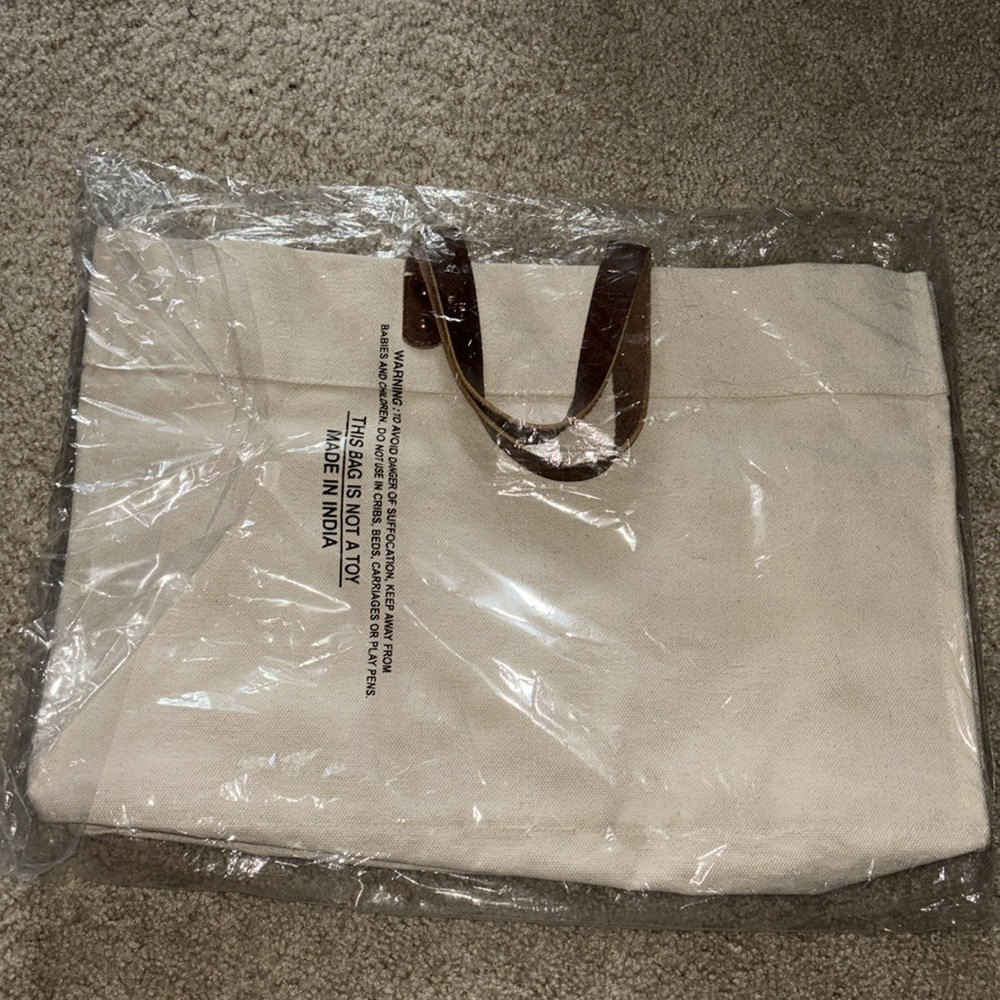 NWT NIP FEED XL Market Tote  Canvas w/ leather handles Natural color - Picture 5 of 8